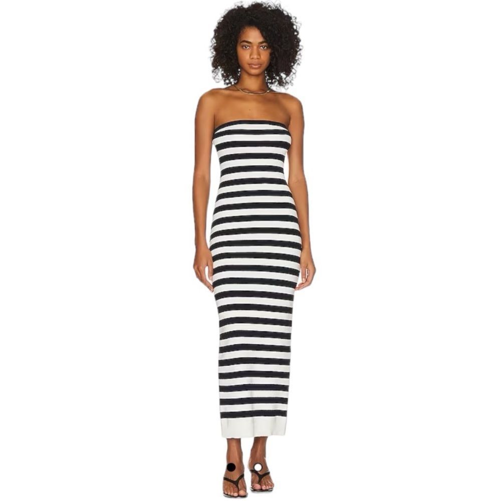 GRLFRND Paricia Striped Tube Maxi Dress in Ivory & Navy.Size S